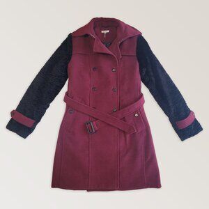 Burgundy Pea Coat, Winter Military Trench Coat, Holiday Classic Jacket